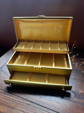 Vintage Buxton Gold-Tone Multi-Tier Jewelry Organizer Box - Made in USA